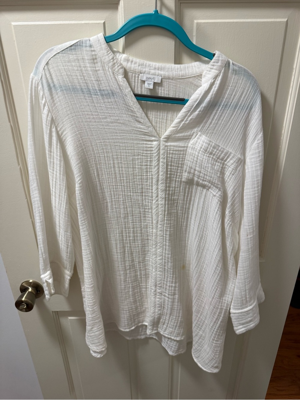 J. Jill Lightweight White Gauze V-Neck Blouse